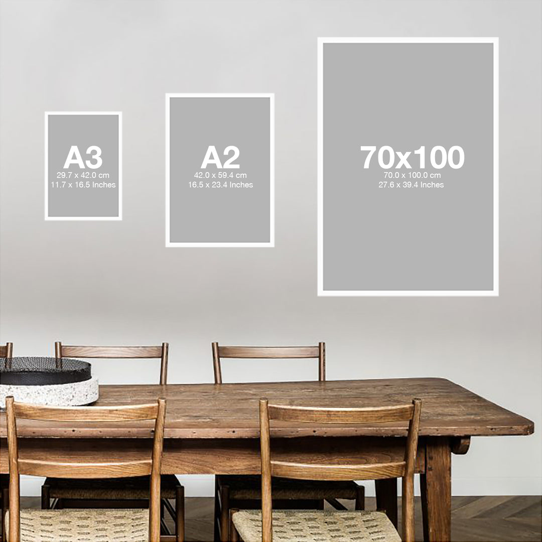 poster sizes in a beautiful interior design with a table and chairs