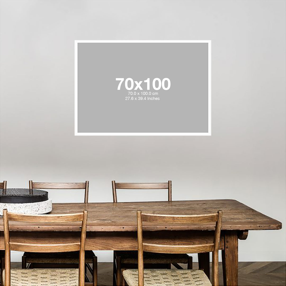 poster sizes in a interior design with a table and chairs