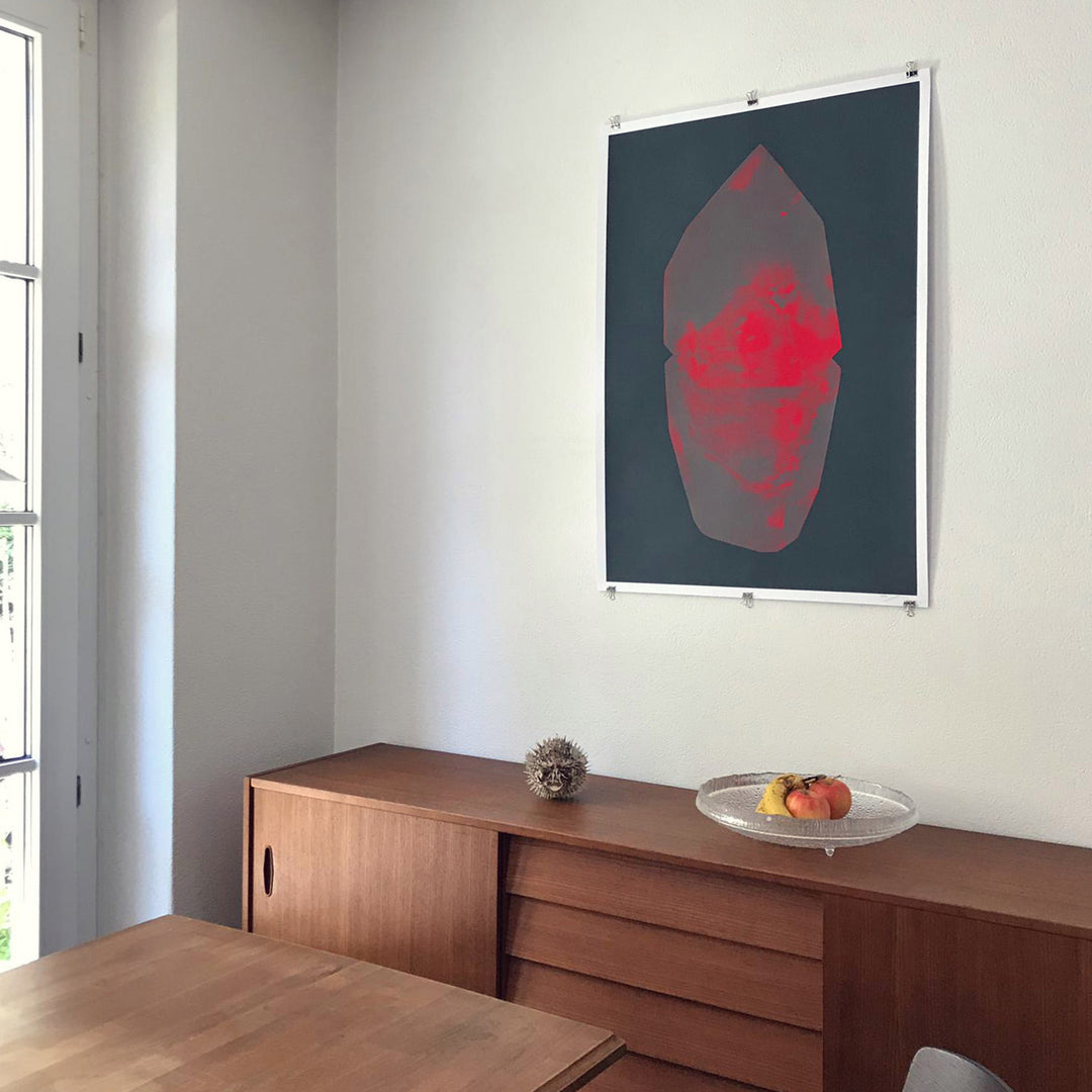 screen print poster in a beautiful living room interior